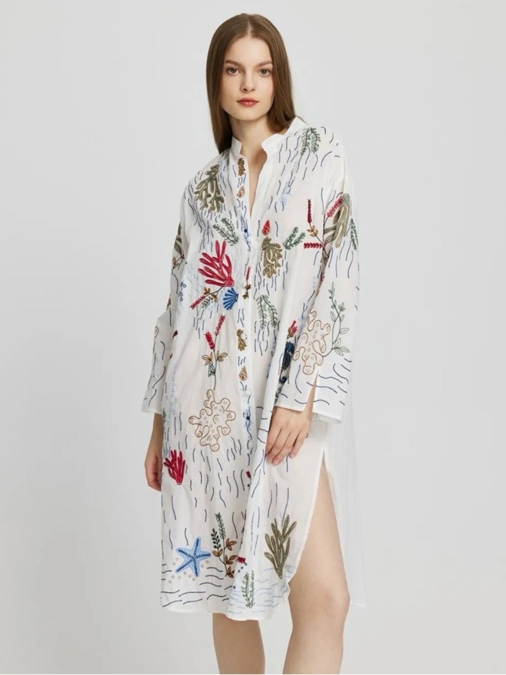 Zara Sea Motif Beach Embroidered Tunic Dress White NEW XS